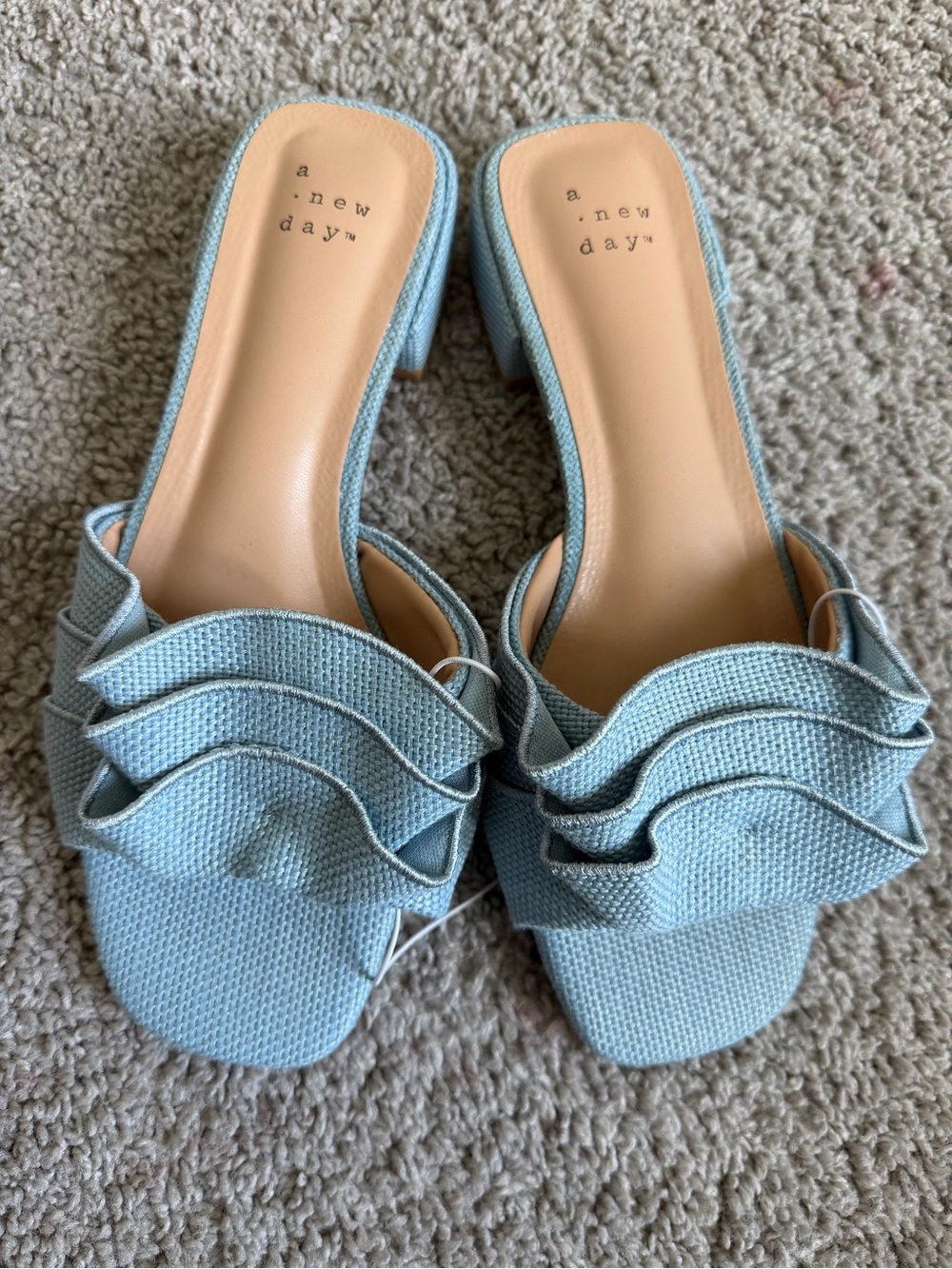 a new day Light Blue Ruffle Block Heel Mules